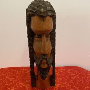 Hand carved wood HEAD 9.5" TALL figure sculpture man beard & Dreadlocks  African